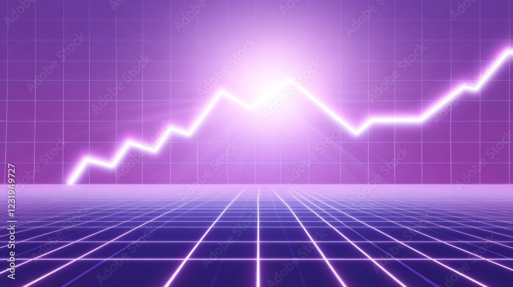Poster A sleek D line graph with sharp, glowing edges and a steady upward trajectory, set against a futuristic digital grid background