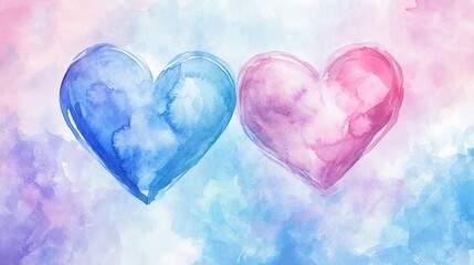 Obraz premium Watercolor Hearts Soft Blue Hues for Romantic Designs