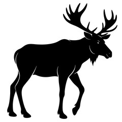Cute Silhouette of a Moose line art vector cartoon illustration