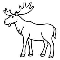 Cute Silhouette of a Moose line art vector cartoon illustration