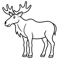 Cute Silhouette of a Moose line art vector cartoon illustration