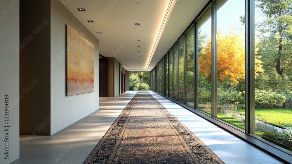 Aufkleber a spacious modern hallway featuring sleek design elements, large windows allowing natural light to f