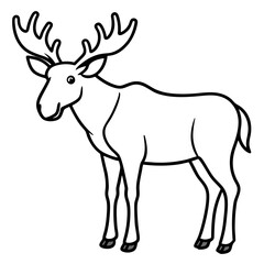 Cute Silhouette of a Moose line art vector cartoon illustration