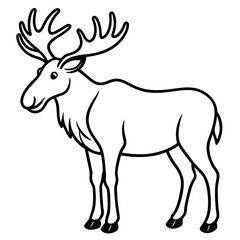 Cute Silhouette of a Moose line art vector cartoon illustration