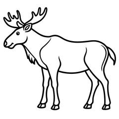Cute Silhouette of a Moose line art vector cartoon illustration