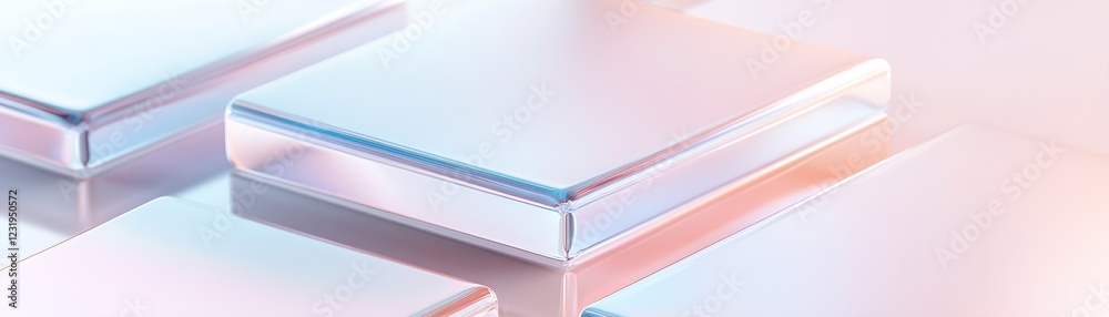 Poster overlapping frosted glass rectangles display a sleek and modern user interface design. the soft glow