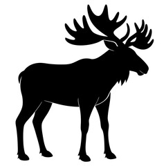 Cute Silhouette of a Moose line art vector cartoon illustration