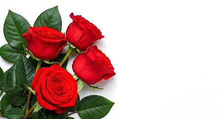 Red roses with bouquet for valentines day up view white background.