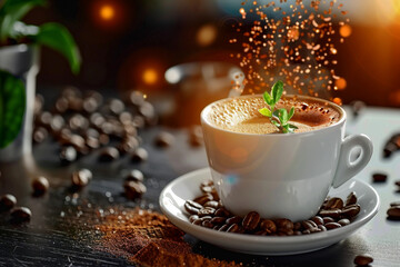 People working on coffee production in a coffee shop, Generative AI