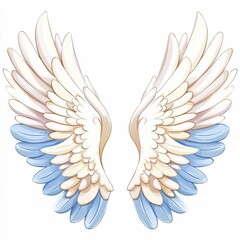 Obraz premium A beautifully illustrated pair of angel wings, showcasing soft pastel colors of white, pink, and blue, symbolizing freedom and spirituality.
