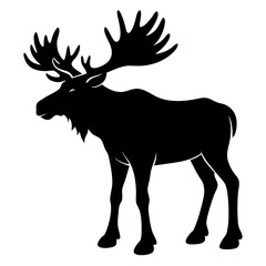 Cute Silhouette of a Moose line art vector cartoon illustration