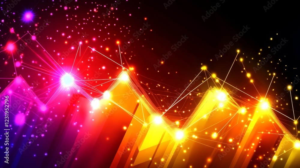 Aufkleber A vibrant D stock market graph with interconnected nodes and lines showing a steep upward trend, set against a high-tech, glowing background