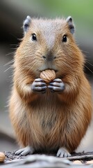 Obraz premium Adorable Capybara Eating Nuts – Close-Up of a Cute Rodent