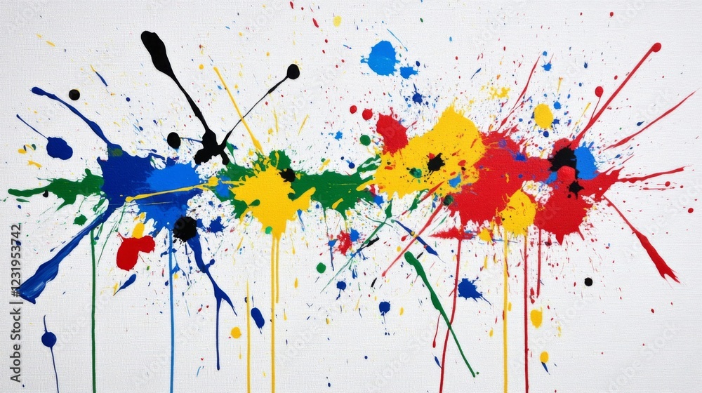 Poster A visually striking image of colorful paint splashes and brush strokes on a canvas, representing the artistic side of graphic design and creativity