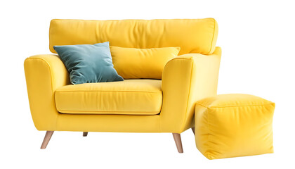 Fototapeta premium Modern Yellow Velvet Sofa and Ottoman Set for Living Room