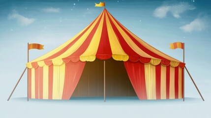 Classic Colorful Circus Tent on Sky Background. Amusement Park, Entertainment Show, Illustration
