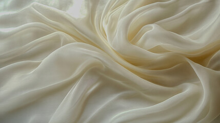 Obraz premium Cream Silk Fabric,Close-up of smooth, cream-colored silk fabric with gentle folds and a soft texture.