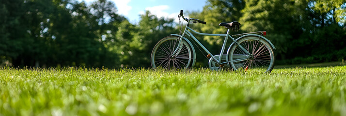 Bicycle on Grassy Field with Trees