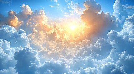 A dramatic cloudy sky with rays of sunlight breaking through dark storm clouds.