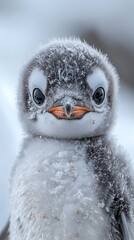 HD Phone Wallpaper Adorable Snow Covered Gentoo Penguin Chick Close Up Portrait