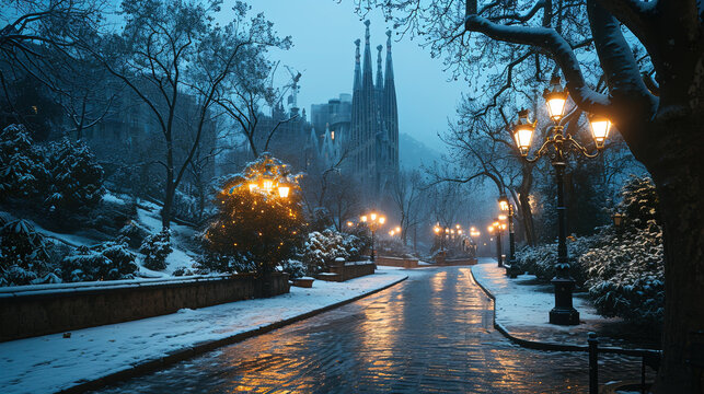 Christmas card, in the city of barcelona
