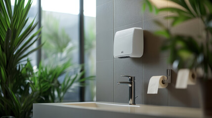 Dispenser for liquid soap and paper towels, realistic vector. White equipment for public toilets, hygiene care and clean hands, soap pump and wall-mounted roll towel holder isolated on transparent