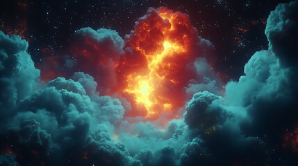 A dramatic sky filled with rolling storm clouds lit by a golden sunset.