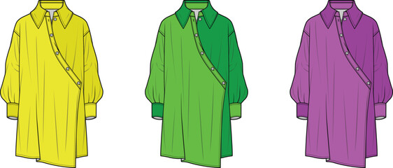 Stylish Asymmetrical Long Sleeve Shirt Dress Fashion Design