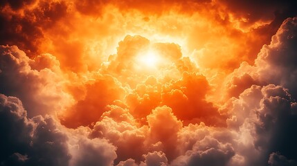 Fototapeta premium A dramatic sunset with fiery orange and crimson hues reflecting on dark, stormy clouds.