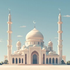 Minimalist Modern Mosque with Crescent Dome and Symmetrical Minarets &ndash; Elegant Design