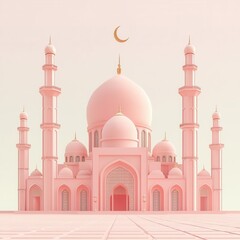 Minimalist Modern Mosque with Crescent Dome and Symmetrical Minarets &ndash; Elegant Design