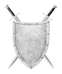 metal shield with two crossed swords isolated on white