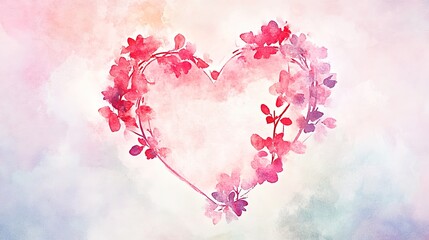 Watercolor Hearts Delicate Floral Frame Romantic Design Valentines Day Wedding Spring