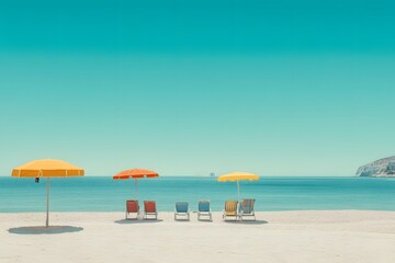Fototapeta premium beach with umbrellas , Generative AI 