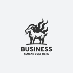 Fire goat logo design vector illustration in black and white style on a white background