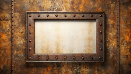 Rustic Metal Frame with Antique Paper Insert on Weathered Surface A Vintage Design Element for Your Projects