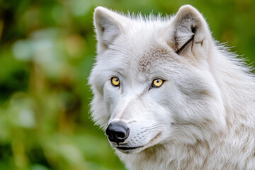 Obraz premium Captivating Close-Up of an Arctic Wolf Showcasing its Intense Yellow Gaze and Pure White Fur