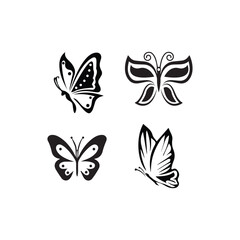 Butterfly silhouette vector illustration art design. Butterflies Isolated. insects butterfly outline, tattoo, vector logo icon set  on white background.