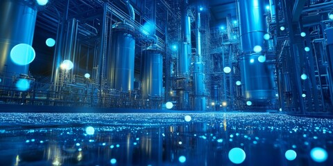 Obraz premium Hybrid hydrogen facility, balancing blue, green, and grey production for diverse energy applications