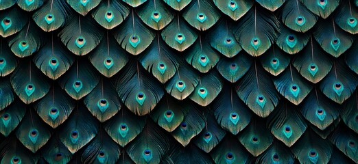 Teal peacock feather pattern background.