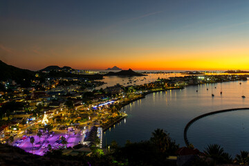 View at night of  the harbor and the bay of Marigot in the Caribbean island of Saint Martin (Sint Maarten), French West Indies
