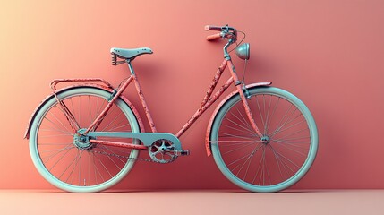 Fototapeta premium Vintage bicycle leaning against a pastel wall, showcasing retro design and vibrant colors
