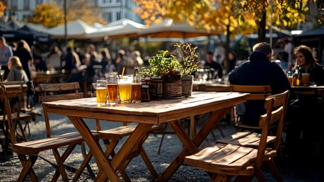 Outdoor Cafe Ambiance: Golden Hour Drinks and Community Vibes in Autumn