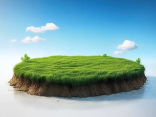 3d rendering of a circular grass podium, soil cross section, product display model