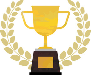 トロフィーと月桂樹のベクターイラスト シンプル 水彩  月桂冠 優勝 1位