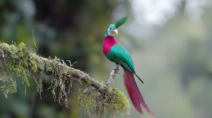 Resplendent Quetzal Perched on Mossy Branch