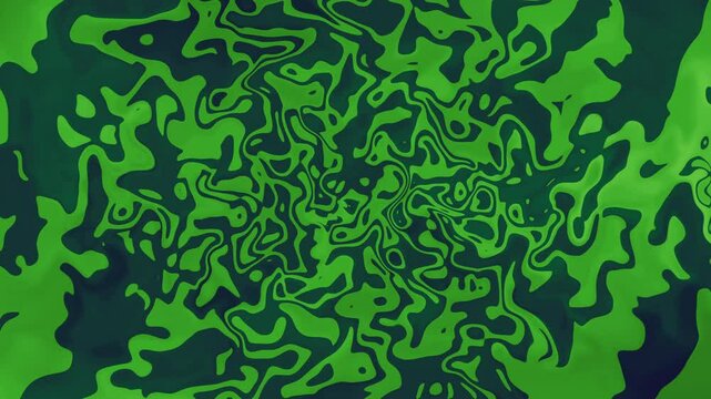 Loopable turbulent green psychedelic pattern with dynamic, swirling, and morphing shapes, creating a mesmerizing and energetic design with vibrant gradients and a futuristic, hypnotic flow