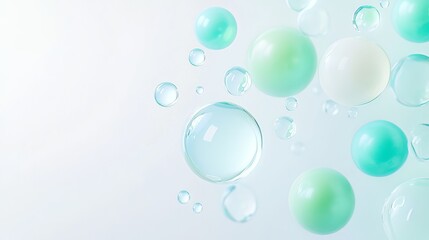 Floating gradient spheres in light blue and green hues create a serene composition against a clean white backdrop. Generative AI