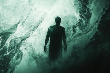 Fototapeta premium Shadowy Figure Emerging From a Green Abyss
