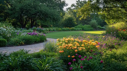Colorful Peonies in Lush Summer Garden